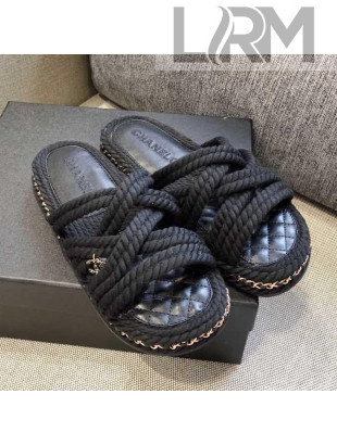 Chanel Cord Slide Sandals G36926 Black 2021