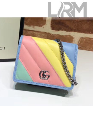 Gucci GG Marmont Matelassé Card Case Wallet With Chain 625693 Multicolor Pastel 2020