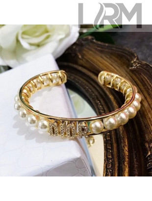 Dior Pearl Open Bracelet Gold/White 2020