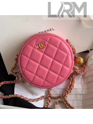 Chanel Quilted Lambskin Round Clutch with Metal Ball Chain Pink 2020