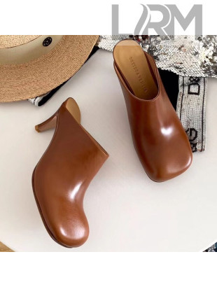 Bottega Veneta Calfskin Square Toe High-Heel Mules Brown 2019