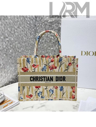 Dior Small Book Tote Bag in Hibiscus Embroidery Beige 2021