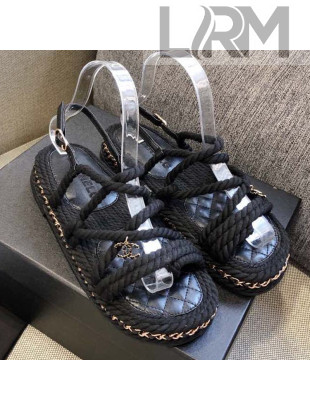 Chanel Cord Sandals G36925 Black 2021
