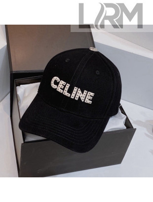 Celine Canvas Baseball Hat Black 2021 14