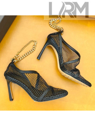 Bottega Veneta Mesh Heel Sandals with Ankle Chain 95mm Black 2020
