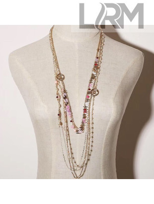 Chanel Four Layers CC Pendant Long Necklace Pink 2019