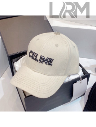 Celine Canvas Baseball Hat White 2021 16