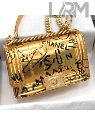 Chanel Crocodile Embossed Graffiti Leather Small Boy Flap Bag A67085 Gold 2019
