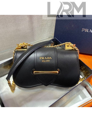 Prada Saffiano Leather Sidonie Chain Bag 1BD219 Black 2021