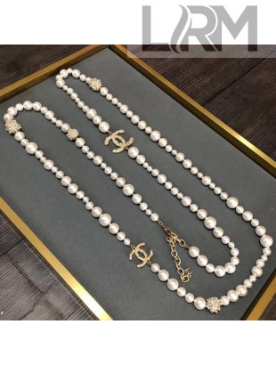 Chanel Pearl Crystal Sweater Long Necklace White 2020