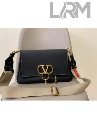 Valentino VRing Grained Calfskin Shoulder Bag 0888 Black 2020