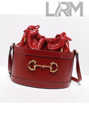 Gucci 1955 Horsebit Bucket Bag 602118 Red Leather 2019