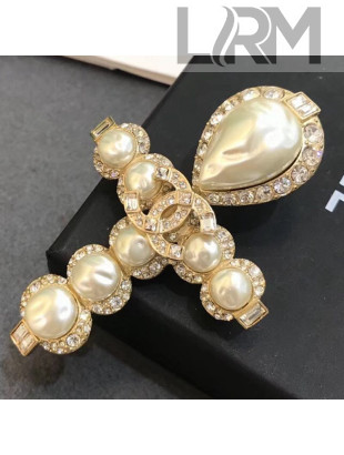 Chanel Pearl Crystal Cross Brooch 2019