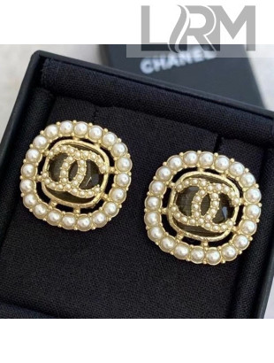 Chanel Glass Stone Pearl Stud Earrings AB5538 Gray 2020