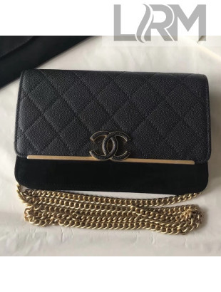 Chanel Grained Calfskin & Suede Lady Coco Wallet On Chain WOC Bag A84450 Black 2018