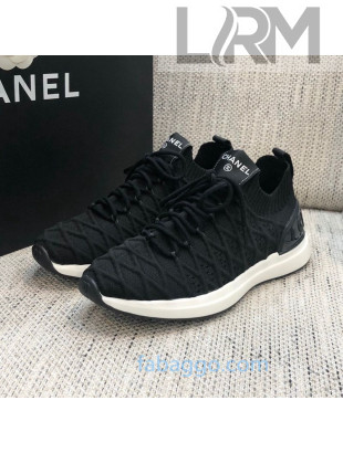 Chanel Quilted Knit Wool Sneakers Black 2020