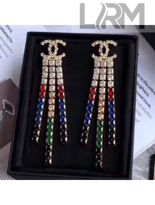Chanel Multicolor Crystal Tassel Earrings Red/Black/Blue 2019