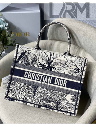 Dior Small Book Tote Bag in Toile de Jouy Palms Embroidery Blue/White 2021