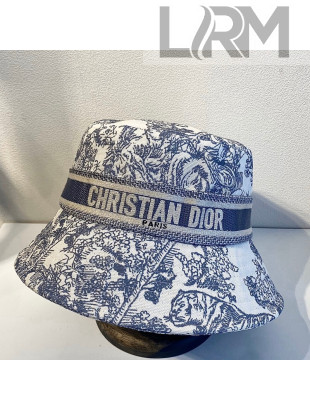 Dior Bucket Hat in Toile de Jouy Reverse Embroidered Cotton Light Blue 2021