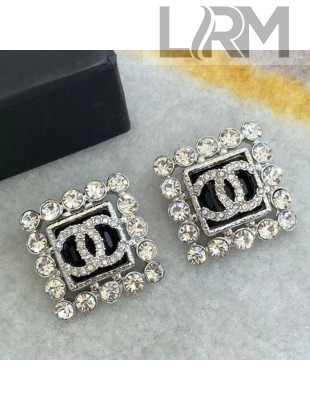 Chanel Glass Stone Crystal Squrae Stud Earrings AB5336 Blue 2020