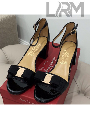 Salvatore Ferragamo Vara Patent Leather Bow Sandals 6cm Black 2021