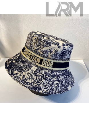 Dior Bucket Hat in Toile de Jouy Reverse Embroidered Cotton Black 2021