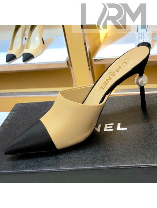 Chanel Leather Pointed Toe Pearl High-Heel Mules Beige 2019