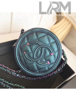 Chanel Metallic Green Grained Calfskin & Gold-tone Metal Round Clutch with Chain A81599 2018