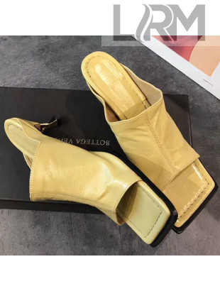 Bottega Veneta Lambskin Square Mules Sandals with Curved Heel 55mm Yellow 2020