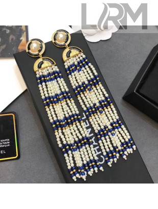 Chanel Pearl Tassel Long Earrings AB1972 Blue/Black 2019