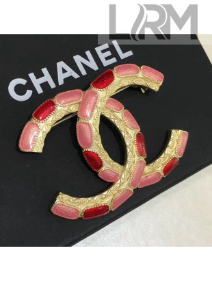 Chanel Resin CC Brooch AB2915 Pink/Red 2019