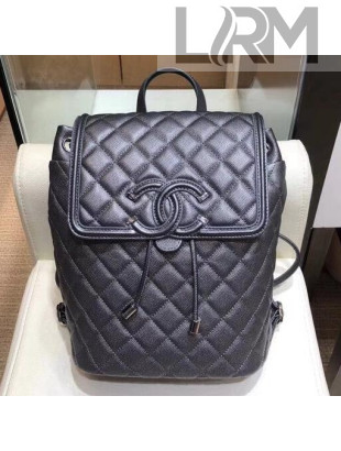 Chanel Grined Calfskin CC Filigree Backpack A57090 Metallic Grey 2018