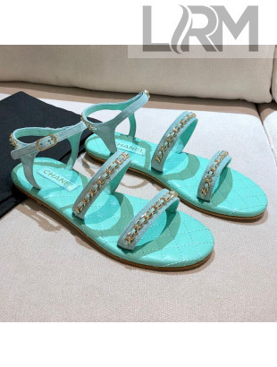 Chanel Suede Chain Flat Sandals G36934 Blue 2021