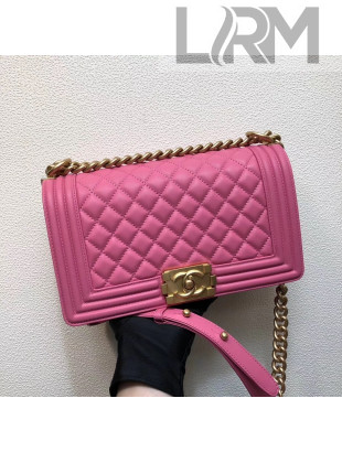 Chanel Calfskin Leather Medium Le Boy Flap Bag 25cm Rosy/Gold