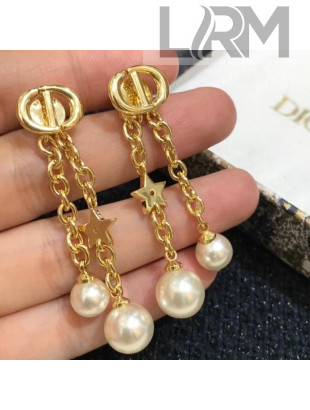 Dior Petit CD Pearl Chain Earrings Gold 2020