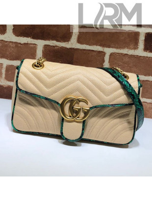 Gucci GG Marmont Raffia Small Shoulder Bag ‎443497 Beige/Green Snakeskin Trim 2019