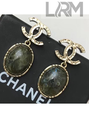 Chanel Round Stone Short Earrings Deep Green 2019