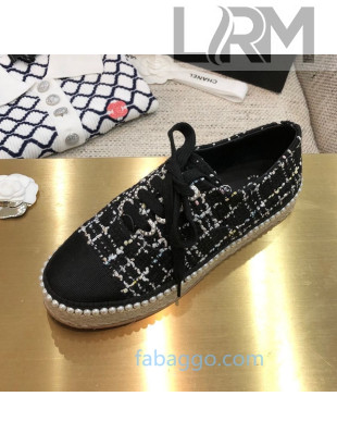 Chanel Tweed Espadrilles Sneakers with Pearl Trim Black 2020