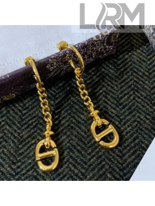 Dior CD Pearl Chain Earrings All Gold 2020