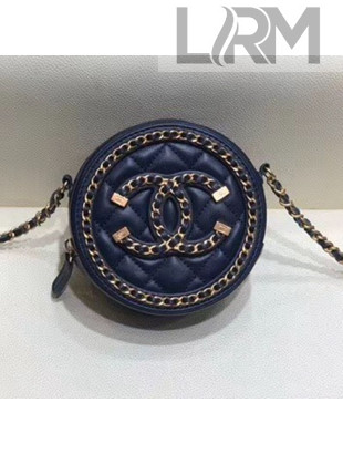 Chanel Quilted Lambskin Round Clutch with Chain AP0365 Blue/Gold 2020