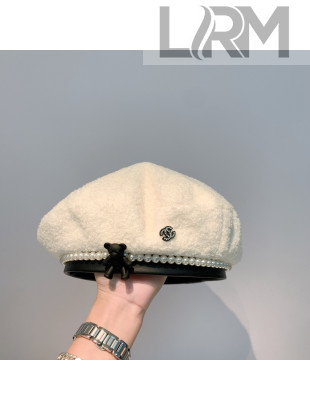 Chanel Shearling Bear Beret Hat White 2021 110493