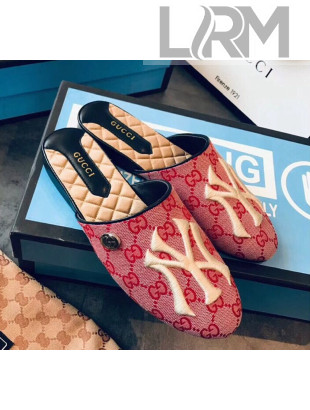 Gucci GG Slipper Mule with NY Yankees™ Patch Pink/Red 2019