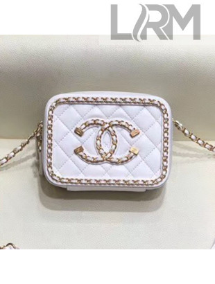 Chanel Quilted Lambskin Vanity Clutch with Chain A84452 White/Gold 2020