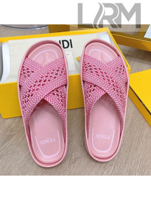 Fendi Reflections Stretch Lace Flat Slide Sandals Pink 2021