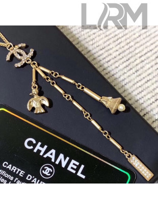 Chanel Bird Chain Pendant Long Necklace AB2142 Gold 2019