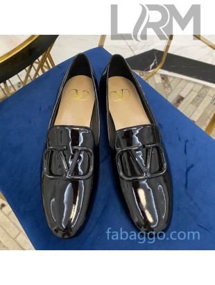 Valentino Garavani VLogo Patent Leather Flat Loafers Black 2020