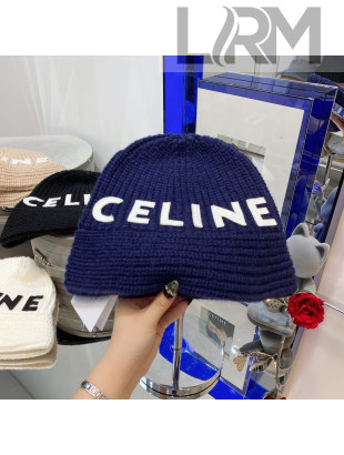 Celine Cashmere Knit Bucket Hat Navy Blue 2021 1105104