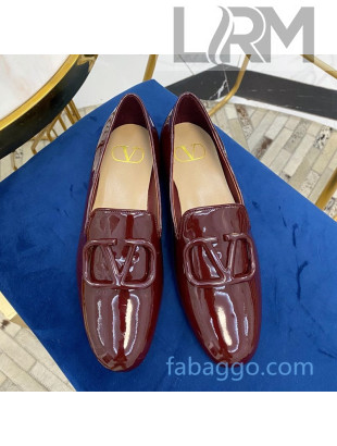 Valentino Garavani VLogo Patent Leather Flat Loafers Burgundy 2020