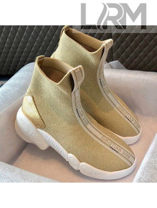 Dior Knit Logo Band High-Top Sneaker Boot Gold 2019