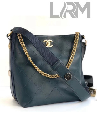 Chanel Button Up Calfskin & Grosgrain Small Hobo Handbag A57573 Paon 2018